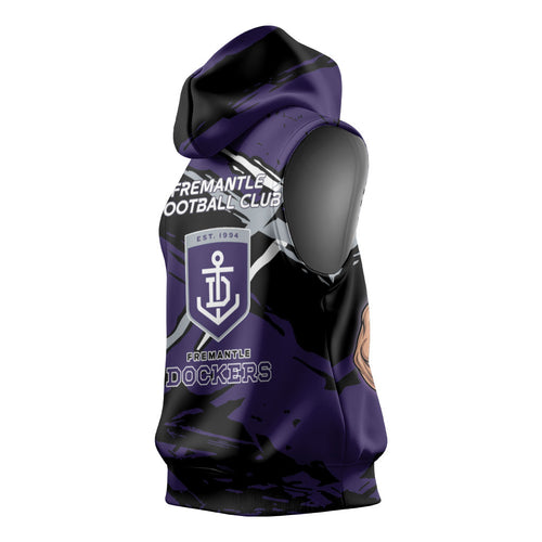 Fremantle Football Club Sleeveless Hoodie Dockers Muscular Mascot Graphic - Abstract Paint Splatter Art
