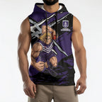 Fremantle Football Club Sleeveless Hoodie Dockers Muscular Mascot Graphic - Abstract Paint Splatter Art