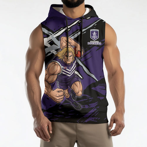 Fremantle Football Club Sleeveless Hoodie Dockers Muscular Mascot Graphic - Abstract Paint Splatter Art