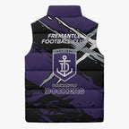 Fremantle Football Club Sleeveless Puffer Jacket Dockers Muscular Mascot Graphic - Abstract Paint Splatter Art