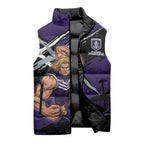 Fremantle Football Club Sleeveless Puffer Jacket Dockers Muscular Mascot Graphic - Abstract Paint Splatter Art
