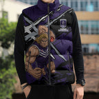 Fremantle Football Club Sleeveless Puffer Jacket Dockers Muscular Mascot Graphic - Abstract Paint Splatter Art