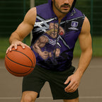 Fremantle Football Club Sleeveless Zip Hoodie Dockers Muscular Mascot Graphic - Abstract Paint Splatter Art