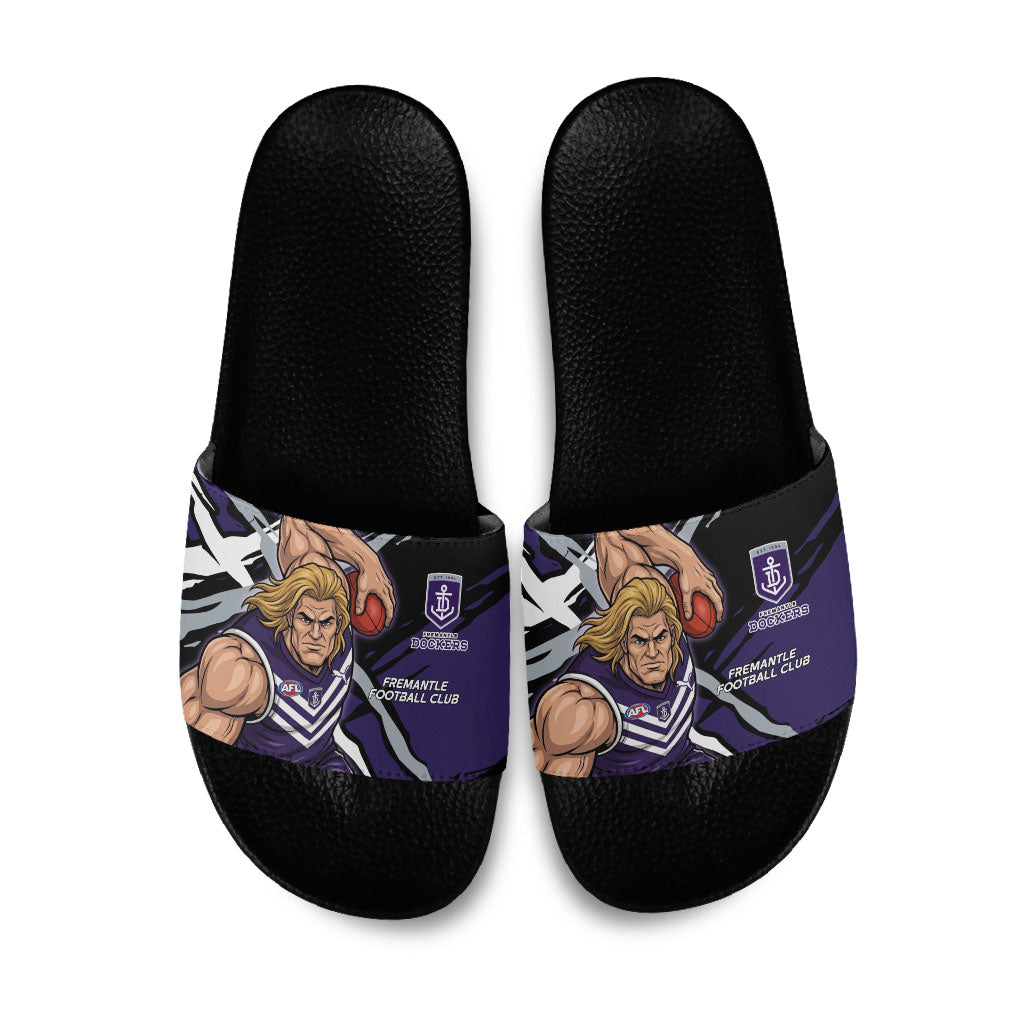 Fremantle Football Club Slide Sandals Dockers Muscular Mascot Graphic - Abstract Paint Splatter Art
