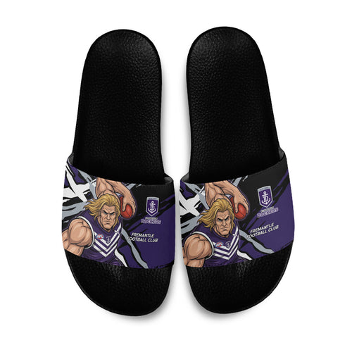 Fremantle Football Club Slide Sandals Dockers Muscular Mascot Graphic - Abstract Paint Splatter Art