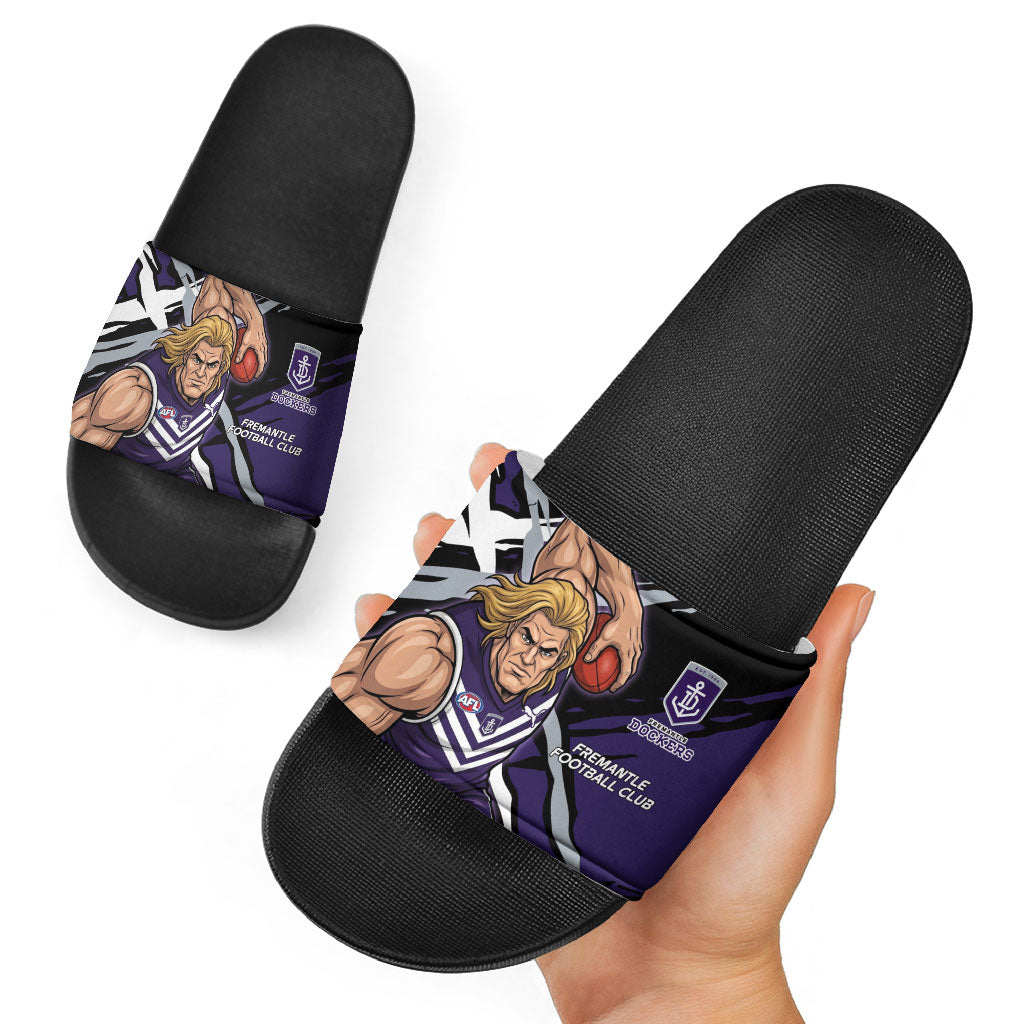 Fremantle Football Club Slide Sandals Dockers Muscular Mascot Graphic - Abstract Paint Splatter Art