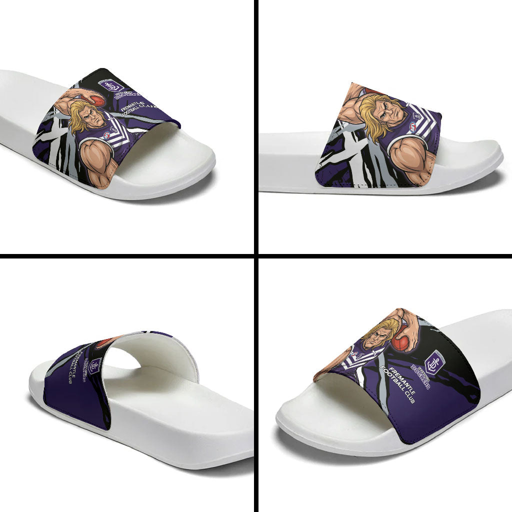 Fremantle Football Club Slide Sandals Dockers Muscular Mascot Graphic - Abstract Paint Splatter Art
