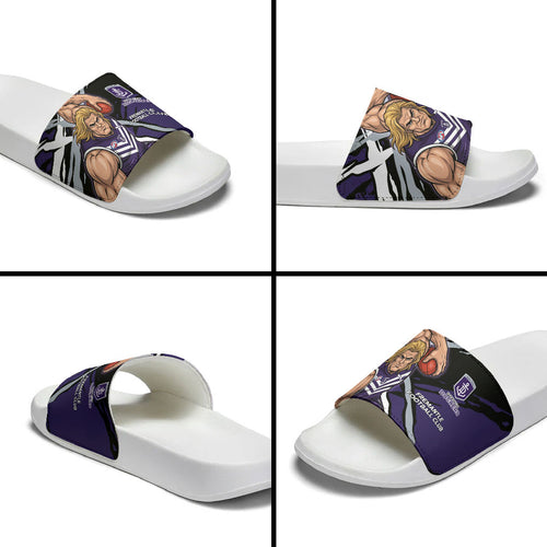 Fremantle Football Club Slide Sandals Dockers Muscular Mascot Graphic - Abstract Paint Splatter Art