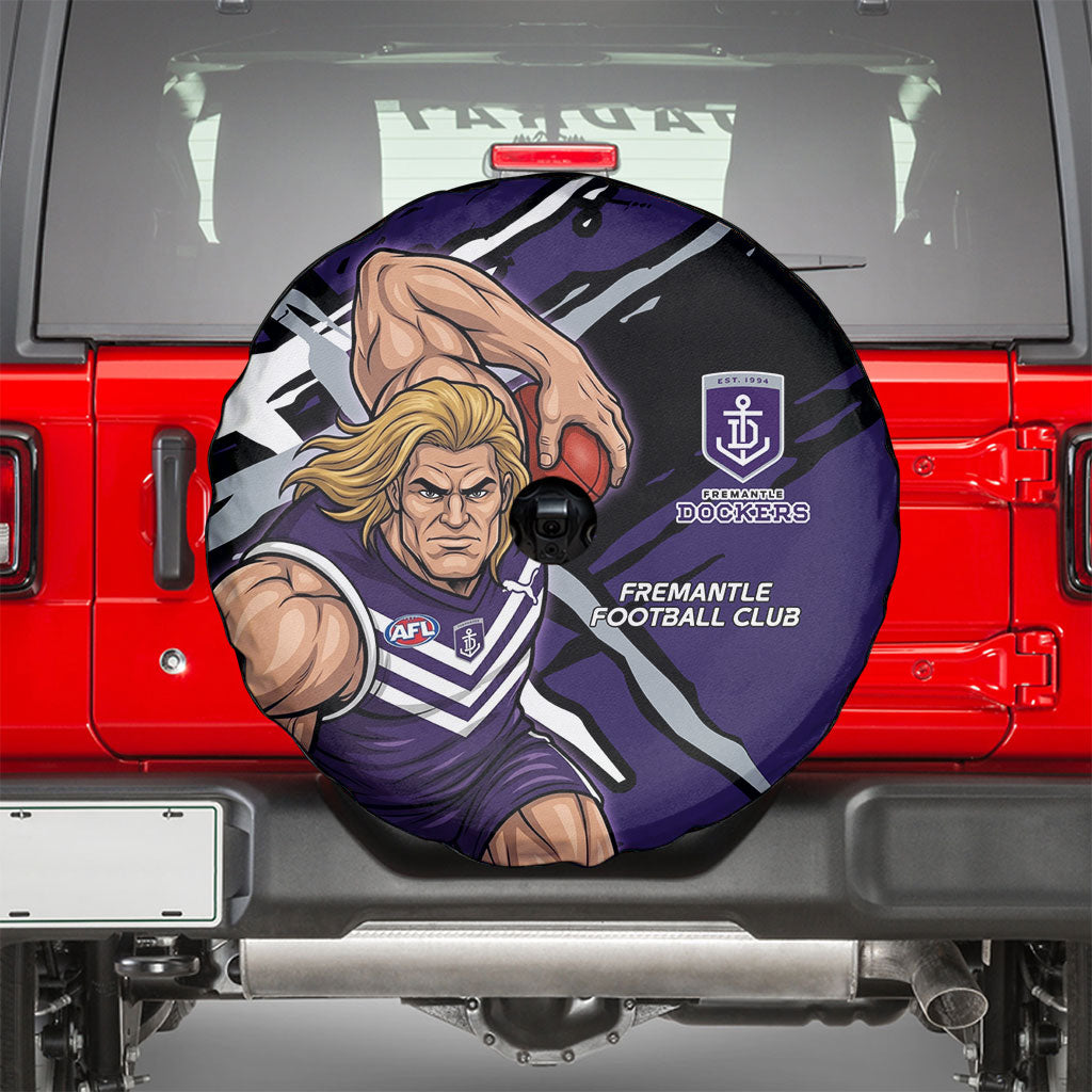 Fremantle Football Club Spare Tire Cover Dockers Muscular Mascot Graphic - Abstract Paint Splatter Art