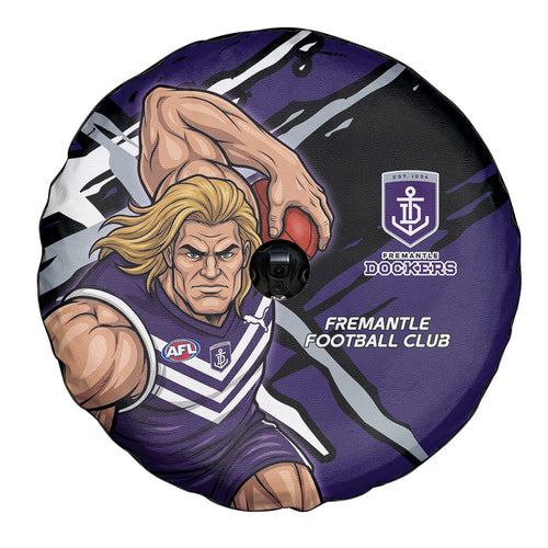 Fremantle Football Club Spare Tire Cover Dockers Muscular Mascot Graphic - Abstract Paint Splatter Art