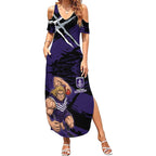 Fremantle Football Club Summer Maxi Dress Dockers Muscular Mascot Graphic - Abstract Paint Splatter Art