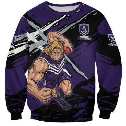 Fremantle Football Club Sweatshirt Dockers Muscular Mascot Graphic - Abstract Paint Splatter Art