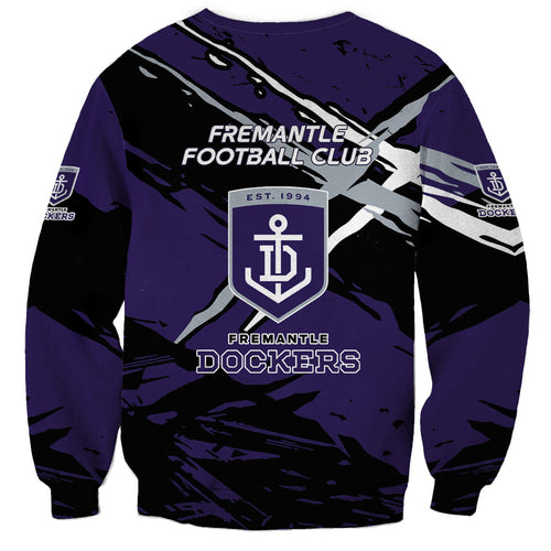 Fremantle Football Club Sweatshirt Dockers Muscular Mascot Graphic - Abstract Paint Splatter Art