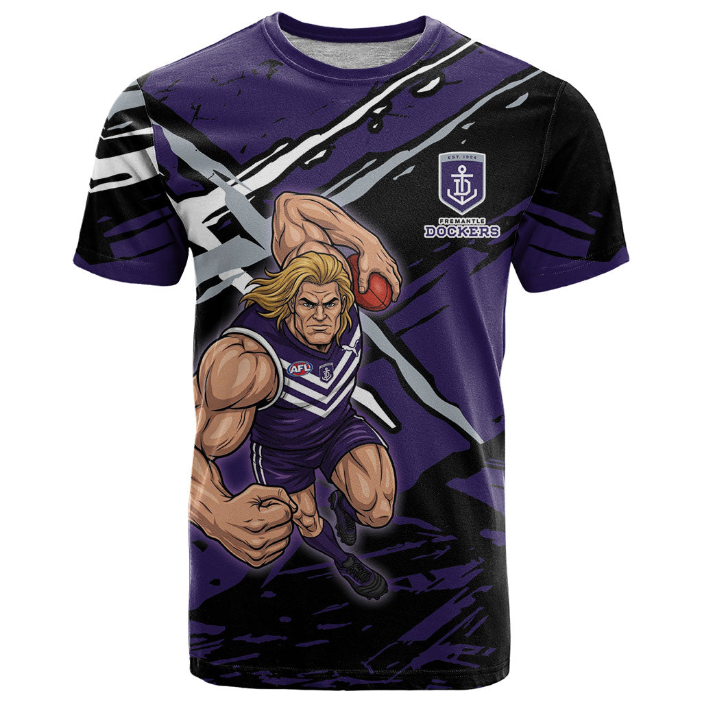 Fremantle Football Club T Shirt Dockers Muscular Mascot Graphic - Abstract Paint Splatter Art