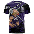 Fremantle Football Club T Shirt Dockers Muscular Mascot Graphic - Abstract Paint Splatter Art