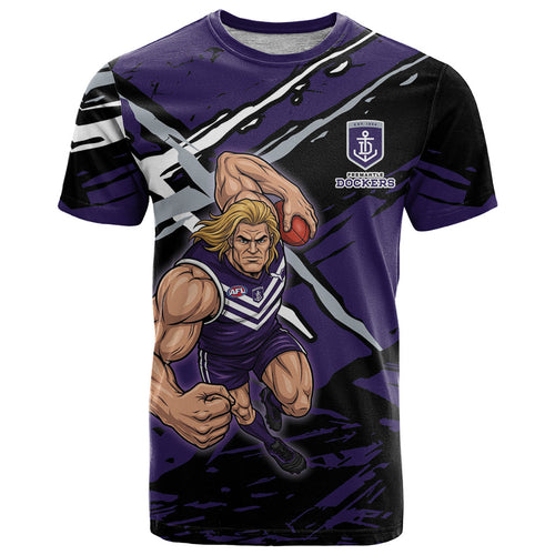 Fremantle Football Club T Shirt Dockers Muscular Mascot Graphic - Abstract Paint Splatter Art