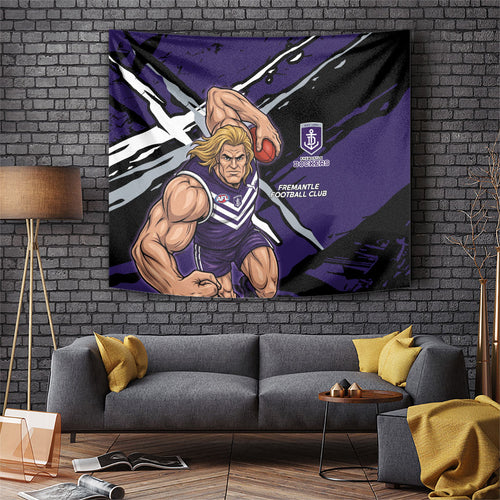 Fremantle Football Club Tapestry Dockers Muscular Mascot Graphic - Abstract Paint Splatter Art