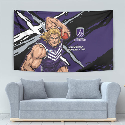 Fremantle Football Club Tapestry Dockers Muscular Mascot Graphic - Abstract Paint Splatter Art
