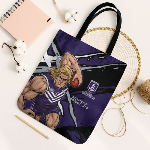 Fremantle Football Club Tote Bag Dockers Muscular Mascot Graphic - Abstract Paint Splatter Art