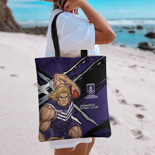 Fremantle Football Club Tote Bag Dockers Muscular Mascot Graphic - Abstract Paint Splatter Art