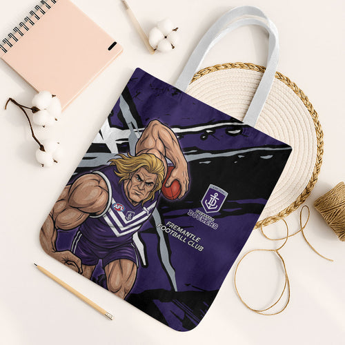 Fremantle Football Club Tote Bag Dockers Muscular Mascot Graphic - Abstract Paint Splatter Art