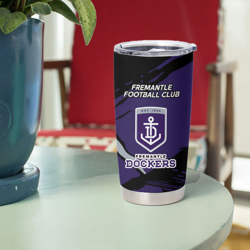 Fremantle Football Club Tumbler Cup Dockers Muscular Mascot Graphic - Abstract Paint Splatter Art