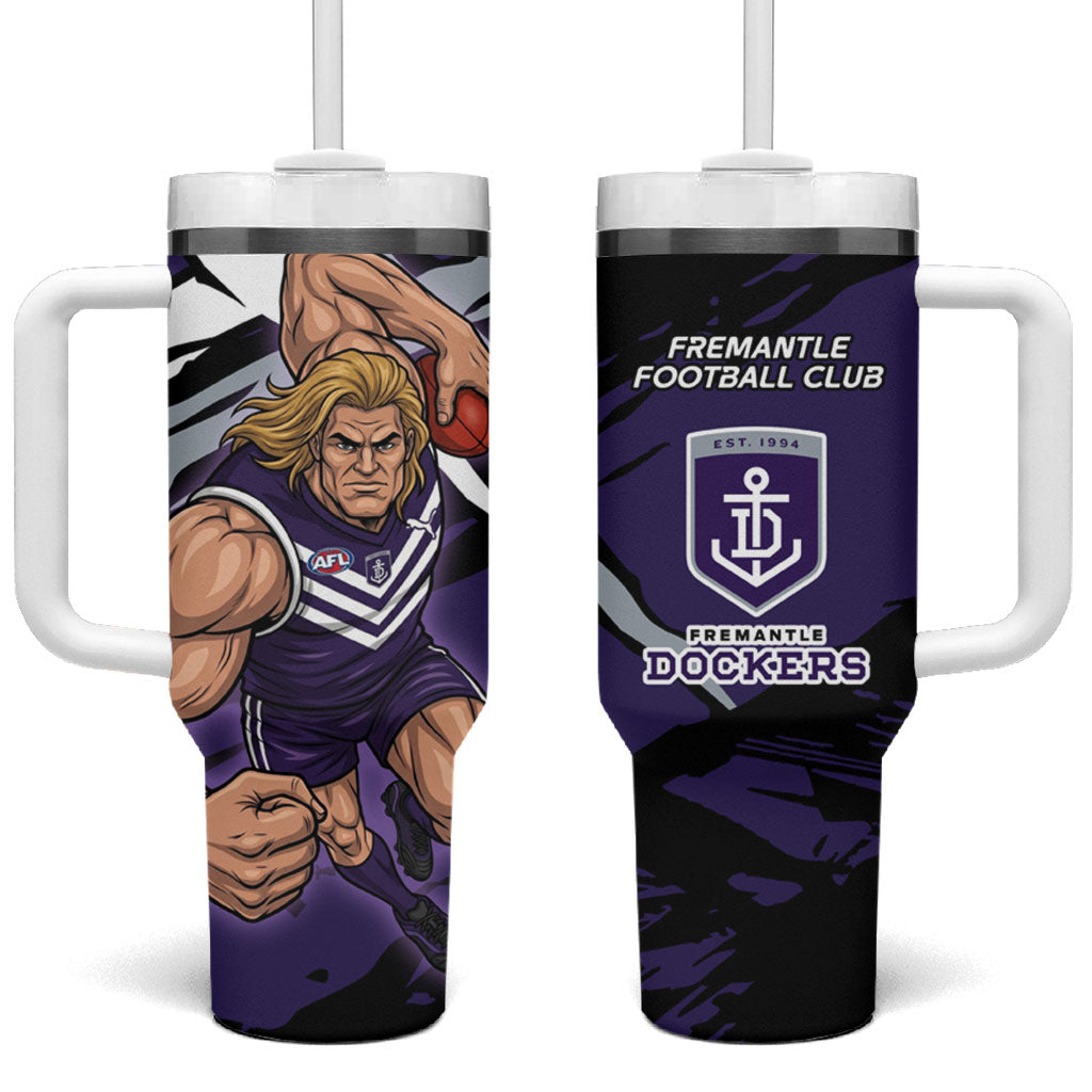 Fremantle Football Club Tumbler With Handle Dockers Muscular Mascot Graphic - Abstract Paint Splatter Art