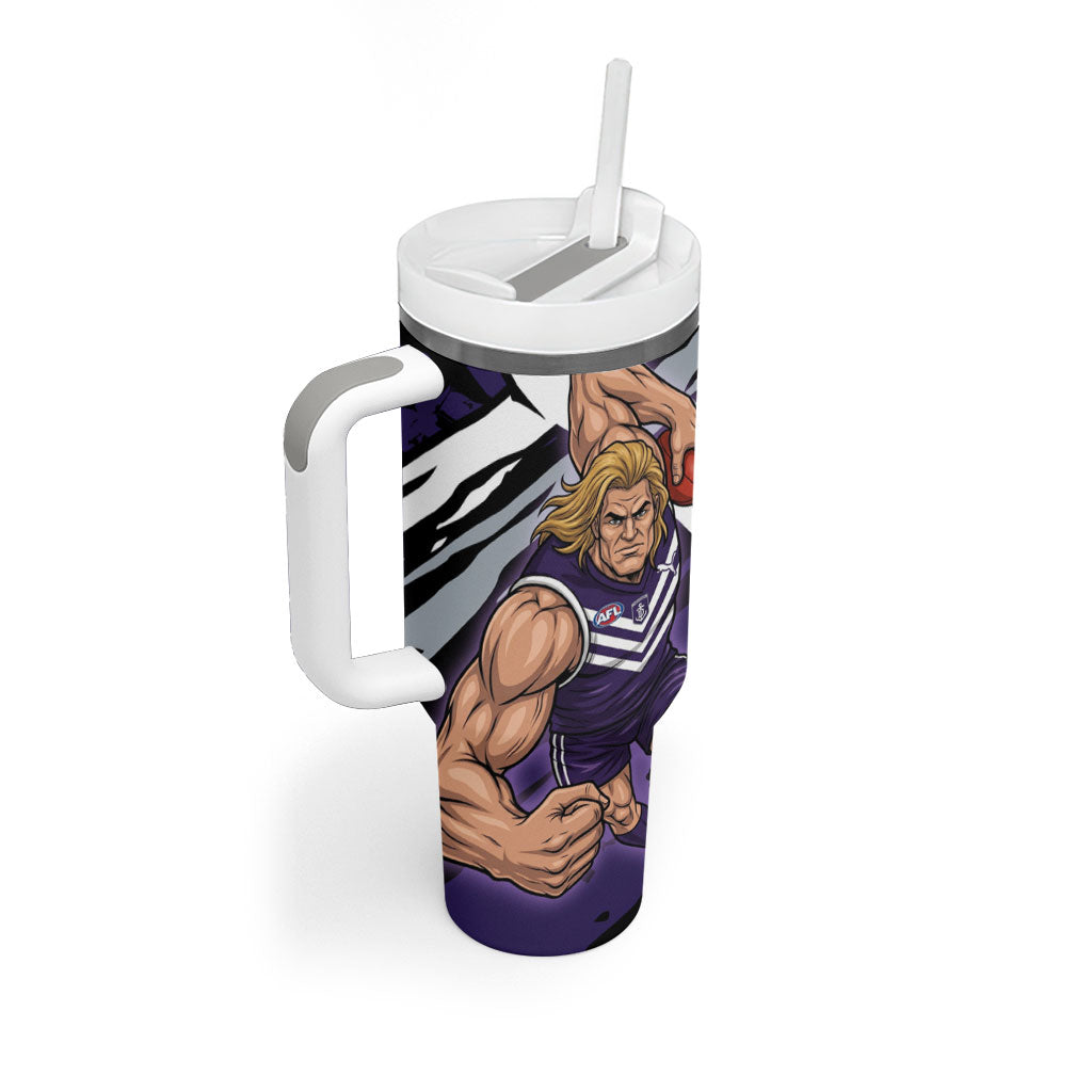 Fremantle Football Club Tumbler With Handle Dockers Muscular Mascot Graphic - Abstract Paint Splatter Art