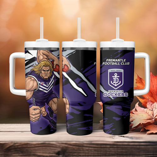Fremantle Football Club Tumbler With Handle Dockers Muscular Mascot Graphic - Abstract Paint Splatter Art