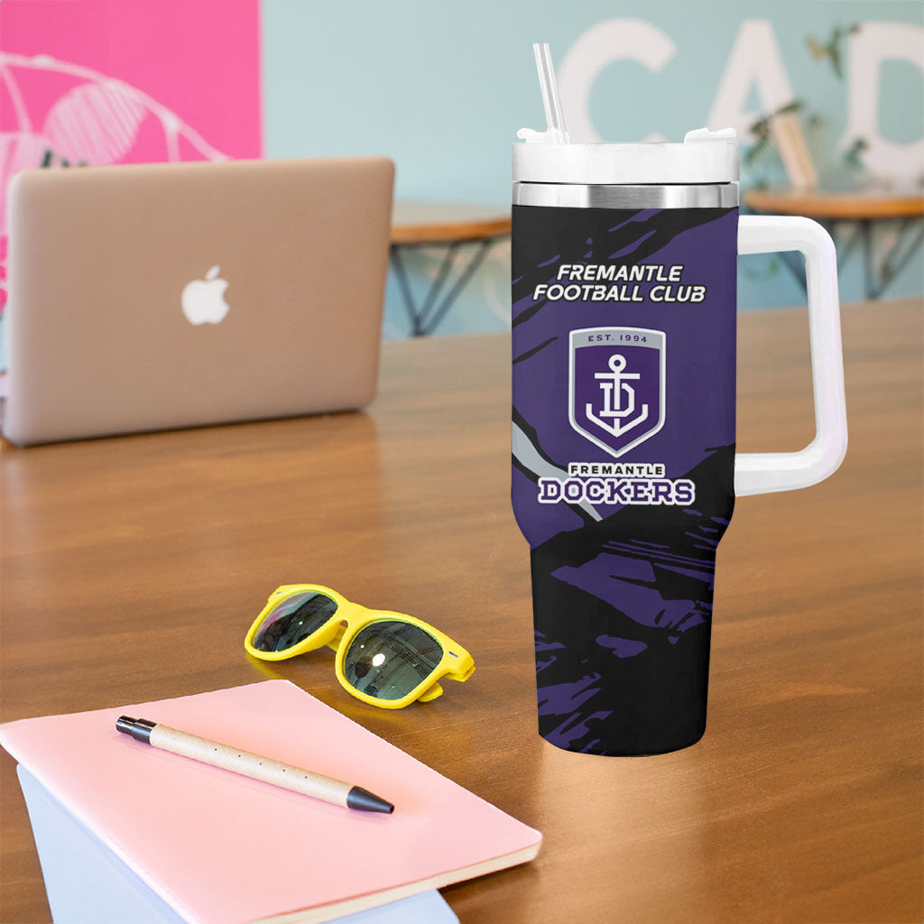 Fremantle Football Club Tumbler With Handle Dockers Muscular Mascot Graphic - Abstract Paint Splatter Art