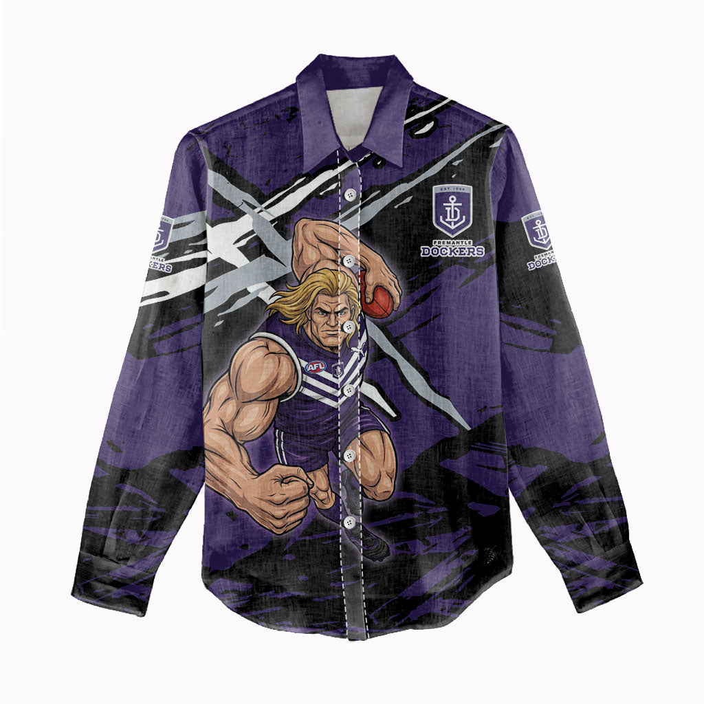 Fremantle Football Club Women Casual Shirt Dockers Muscular Mascot Graphic - Abstract Paint Splatter Art