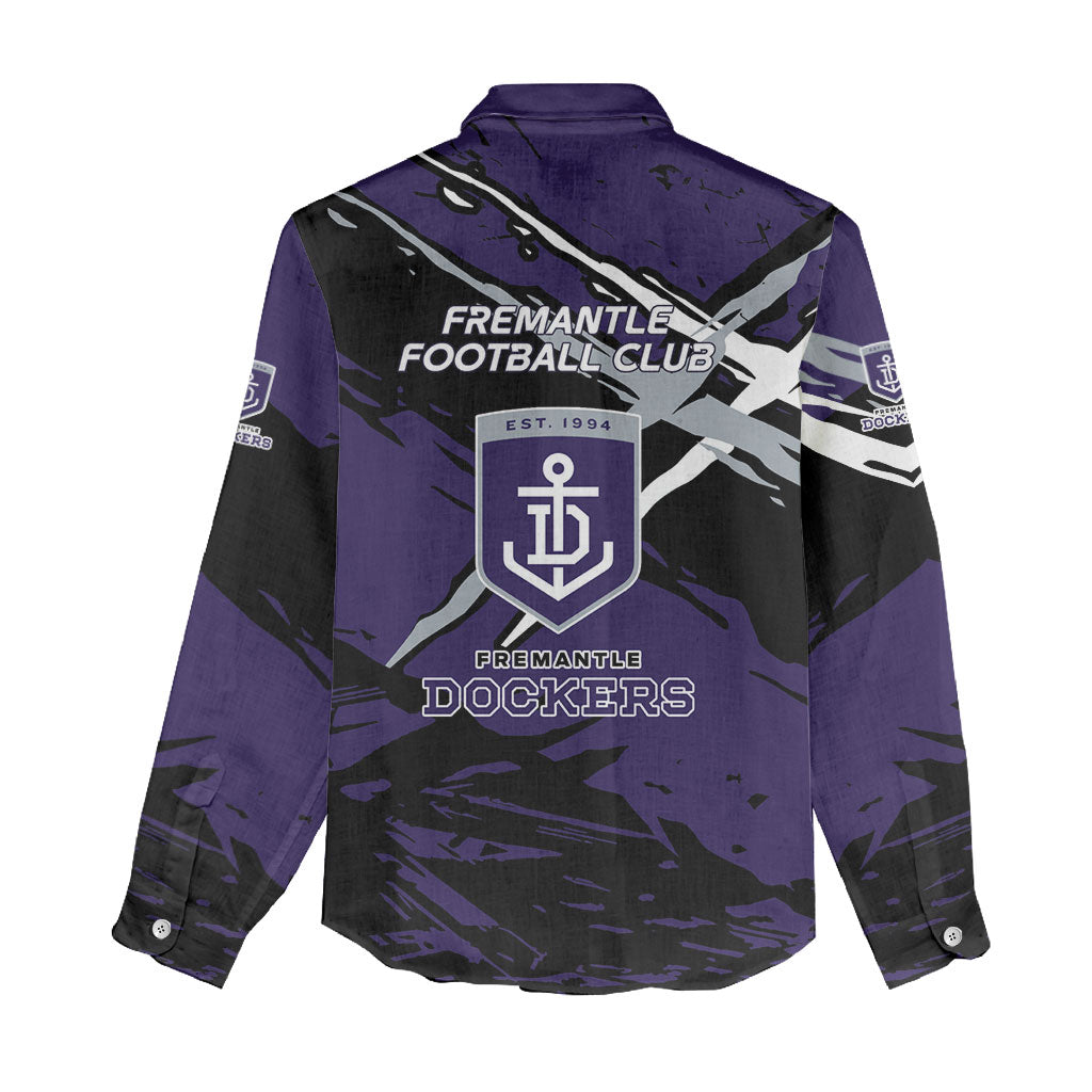 Fremantle Football Club Women Casual Shirt Dockers Muscular Mascot Graphic - Abstract Paint Splatter Art