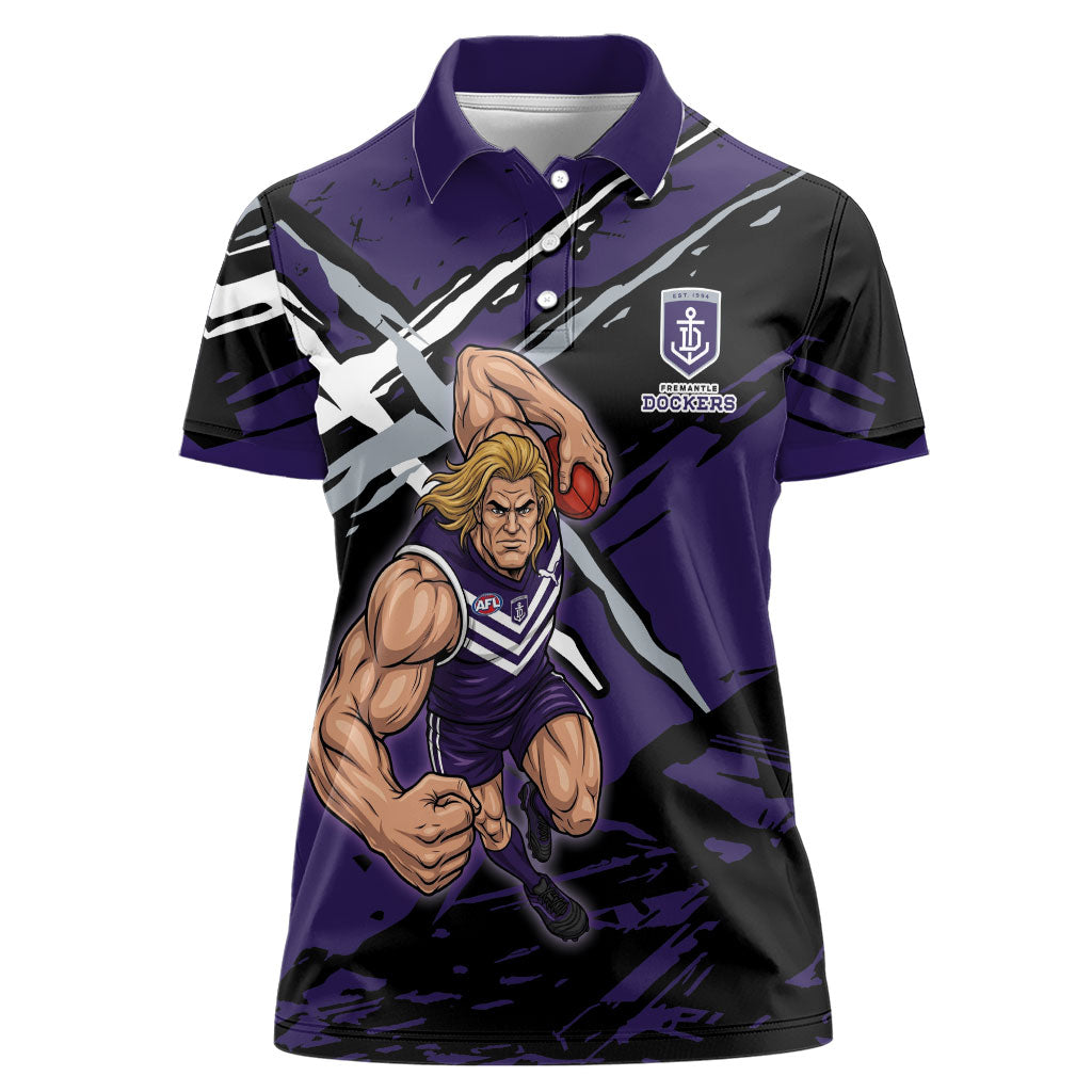 Fremantle Football Club Women Polo Shirt Dockers Muscular Mascot Graphic - Abstract Paint Splatter Art