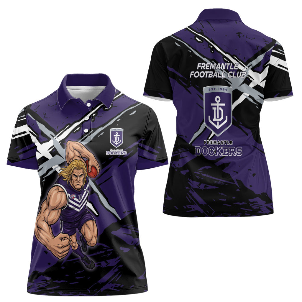 Fremantle Football Club Women Polo Shirt Dockers Muscular Mascot Graphic - Abstract Paint Splatter Art