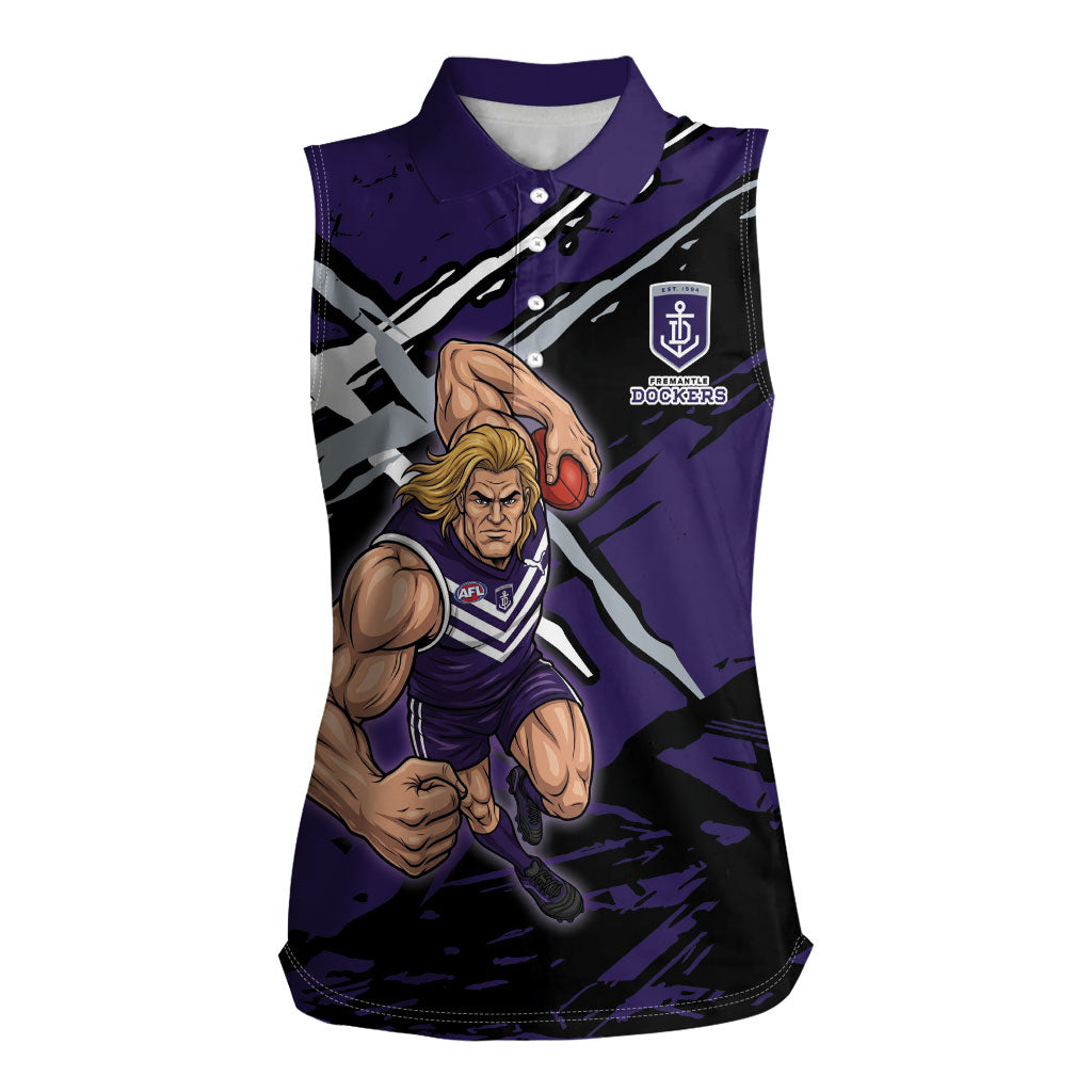 Fremantle Football Club Women Sleeveless Polo Shirt Dockers Muscular Mascot Graphic - Abstract Paint Splatter Art