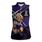Fremantle Football Club Women Sleeveless Polo Shirt Dockers Muscular Mascot Graphic - Abstract Paint Splatter Art