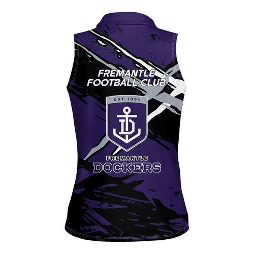 Fremantle Football Club Women Sleeveless Polo Shirt Dockers Muscular Mascot Graphic - Abstract Paint Splatter Art
