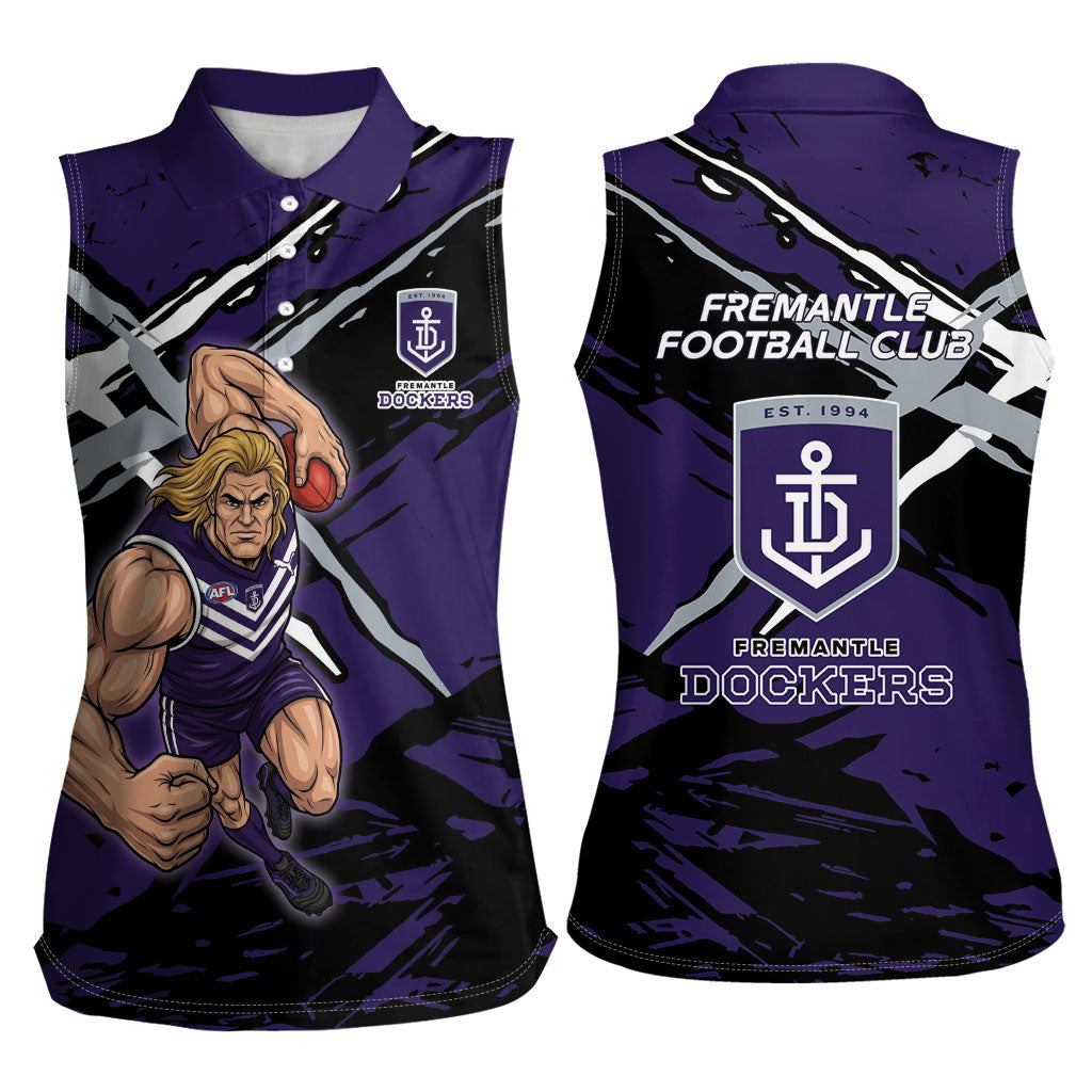 Fremantle Football Club Women Sleeveless Polo Shirt Dockers Muscular Mascot Graphic - Abstract Paint Splatter Art