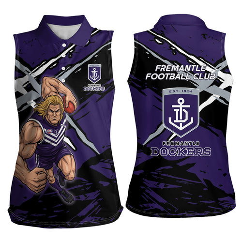 Fremantle Football Club Women Sleeveless Polo Shirt Dockers Muscular Mascot Graphic - Abstract Paint Splatter Art