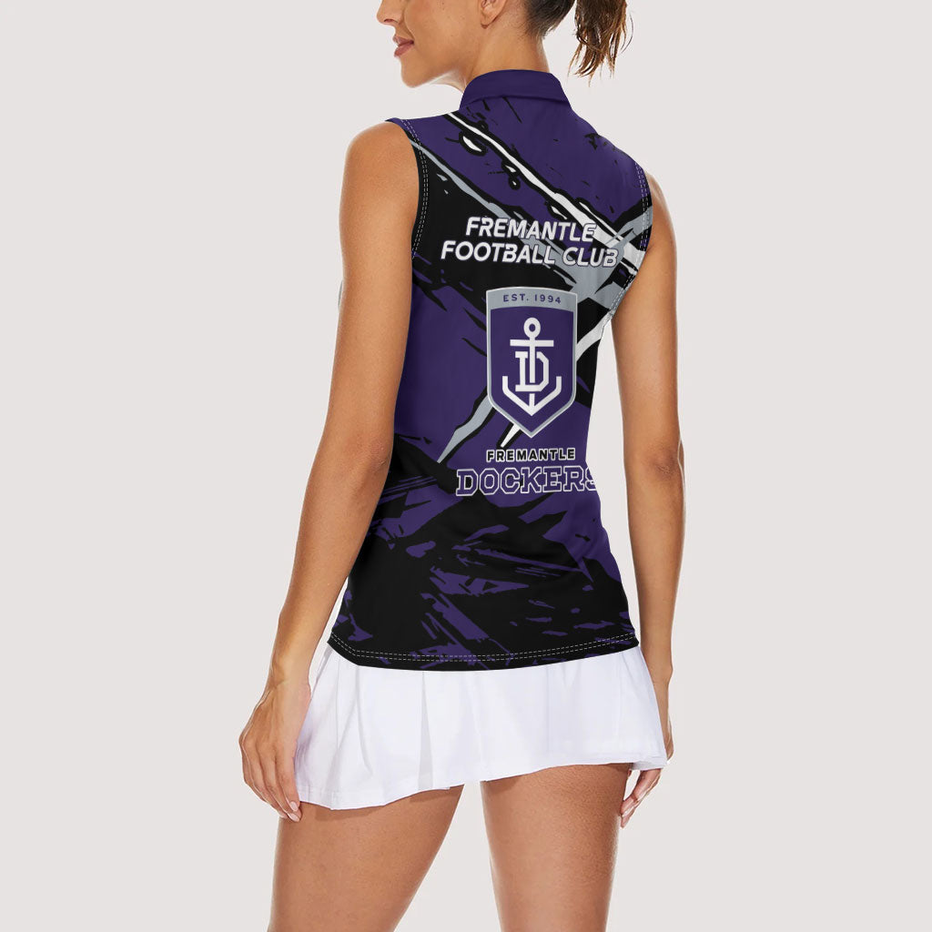 Fremantle Football Club Women Sleeveless Polo Shirt Dockers Muscular Mascot Graphic - Abstract Paint Splatter Art