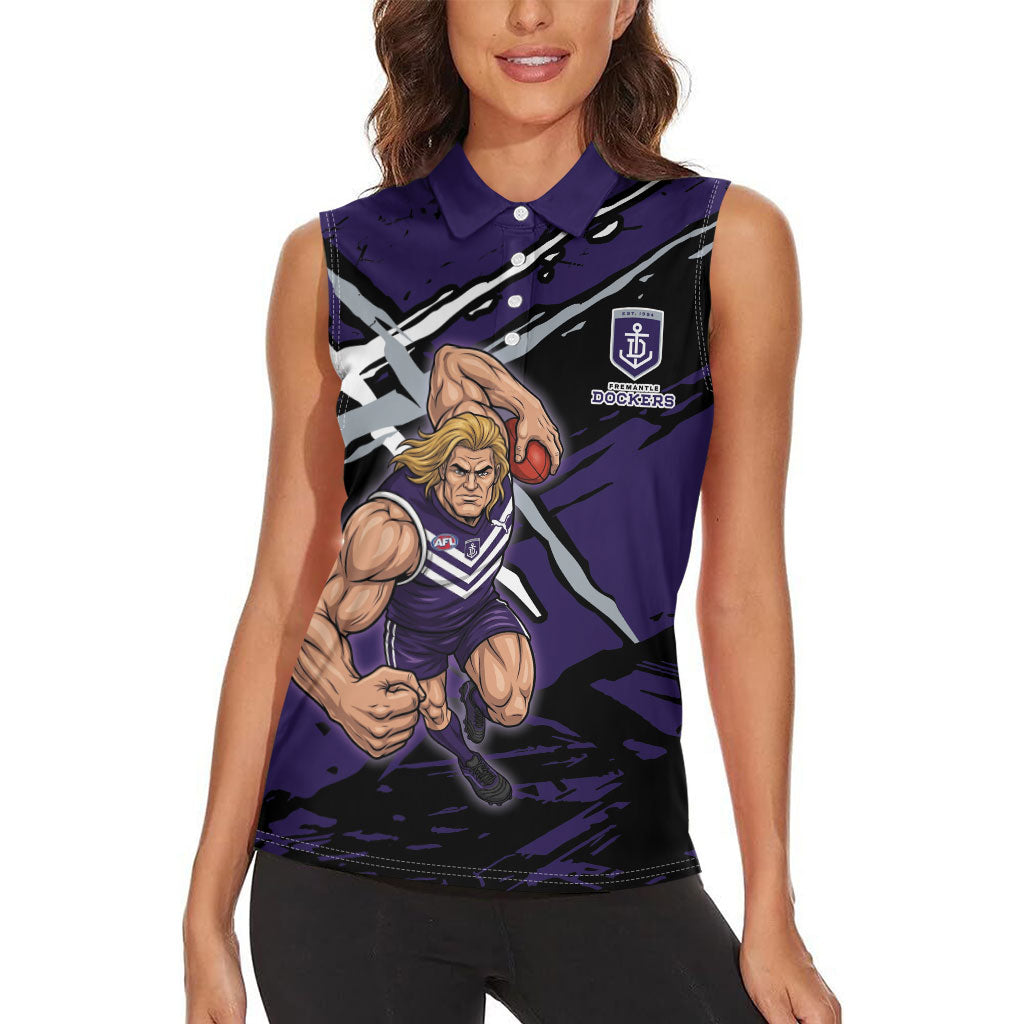 Fremantle Football Club Women Sleeveless Polo Shirt Dockers Muscular Mascot Graphic - Abstract Paint Splatter Art