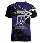 Fremantle Football Club Women V-Neck T-Shirt Dockers Muscular Mascot Graphic - Abstract Paint Splatter Art