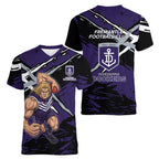 Fremantle Football Club Women V-Neck T-Shirt Dockers Muscular Mascot Graphic - Abstract Paint Splatter Art