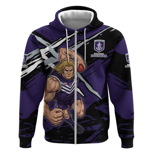 Fremantle Football Club Zip Hoodie Dockers Muscular Mascot Graphic - Abstract Paint Splatter Art