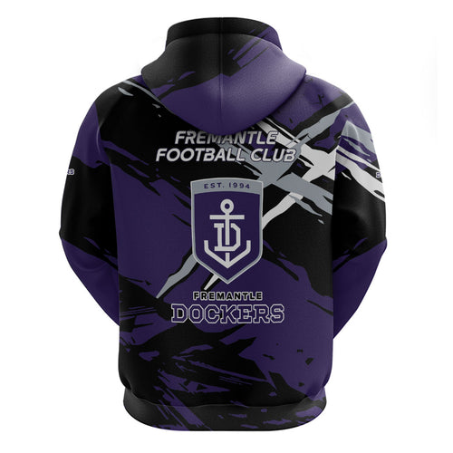 Fremantle Football Club Zip Hoodie Dockers Muscular Mascot Graphic - Abstract Paint Splatter Art