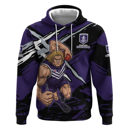 Fremantle Football Club Zip Hoodie Dockers Muscular Mascot Graphic - Abstract Paint Splatter Art
