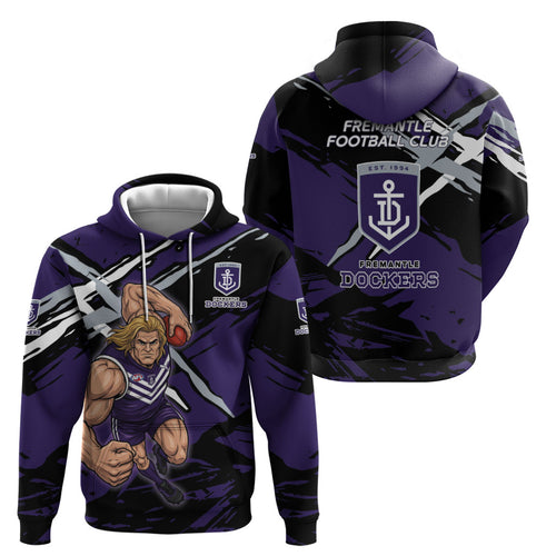 Fremantle Football Club Zip Hoodie Dockers Muscular Mascot Graphic - Abstract Paint Splatter Art