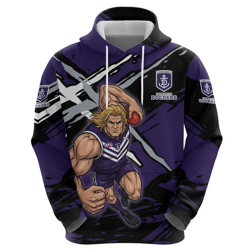 Fremantle Football Club Zip Hoodie Dockers Muscular Mascot Graphic - Abstract Paint Splatter Art