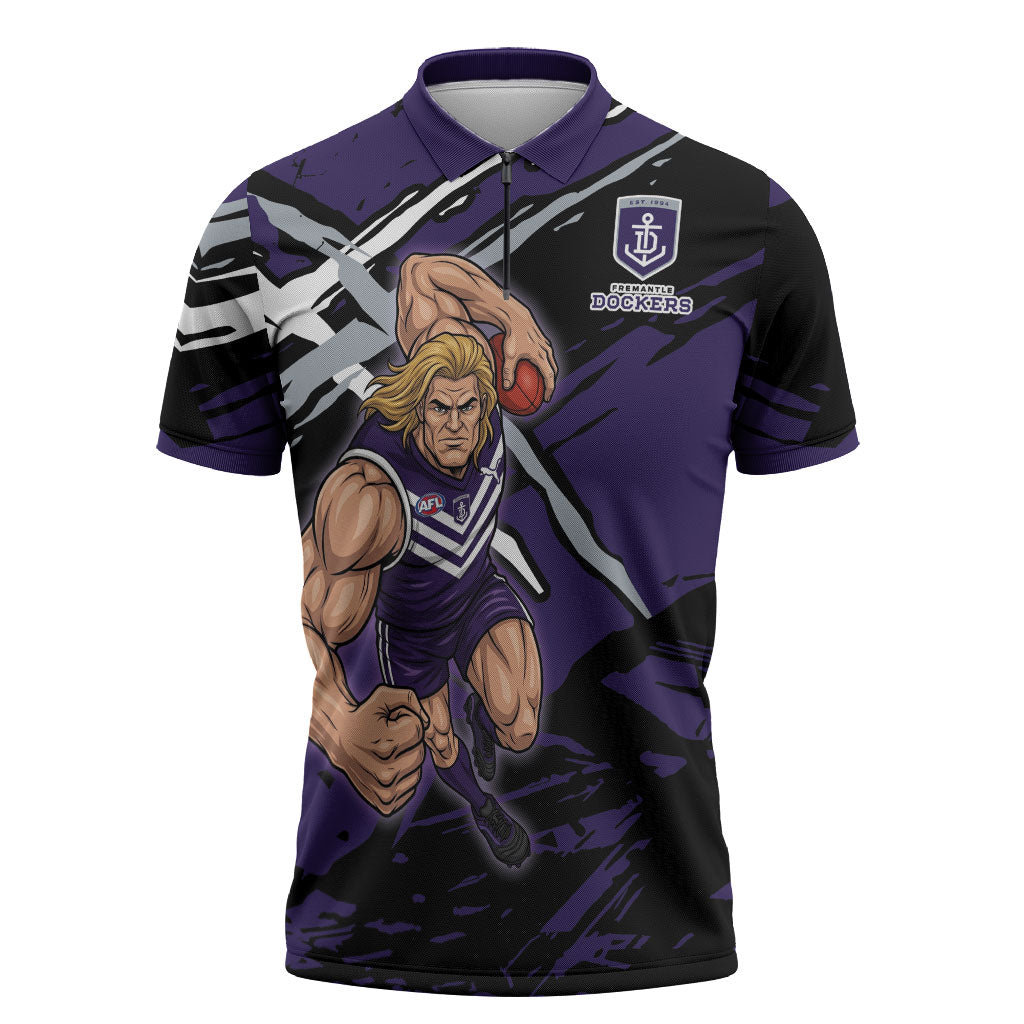 Fremantle Football Club Zipper Polo Shirt Dockers Muscular Mascot Graphic - Abstract Paint Splatter Art