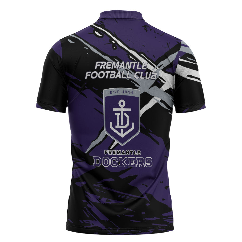 Fremantle Football Club Zipper Polo Shirt Dockers Muscular Mascot Graphic - Abstract Paint Splatter Art